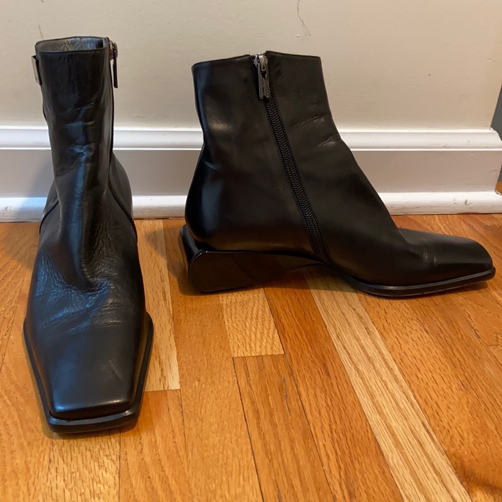 Nouchka Black Leather Square Toe Booties Size 7